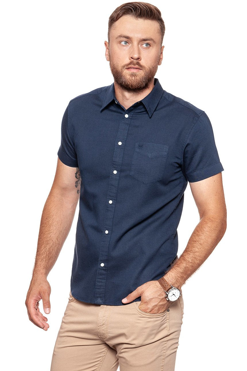 KOSZULA MĘSKA KRÓTKI RĘKAW WRANGLER SS 1 PKT SHIRT NAVY W5860LO35