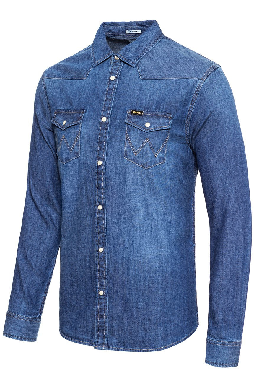 KOSZULA JEANSOWA MĘSKA WRANGLER WESTERN DENIM MID IN W5973O78E