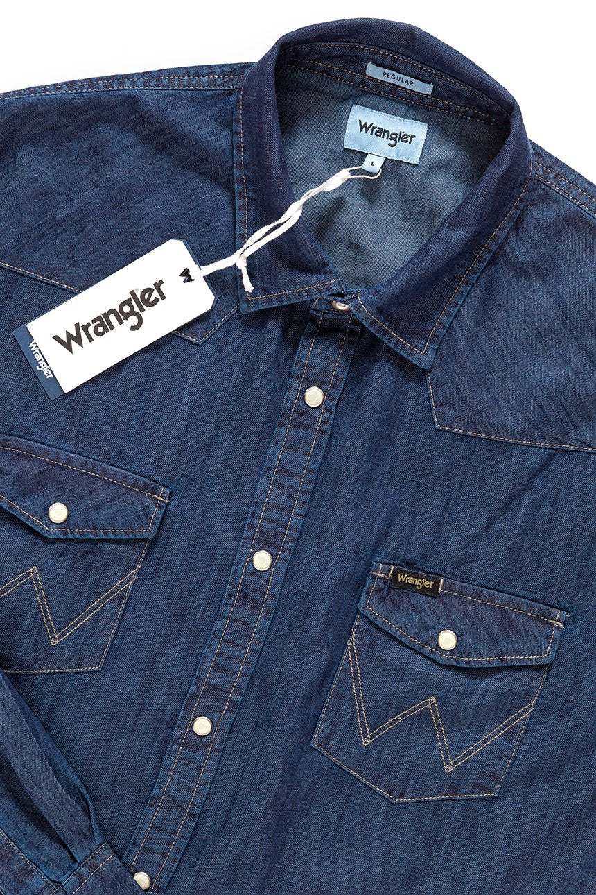 KOSZULA JEANSOWA MĘSKA WRANGLER LS WESTERN SHIRT RINSE INDIGO W5973O7WE