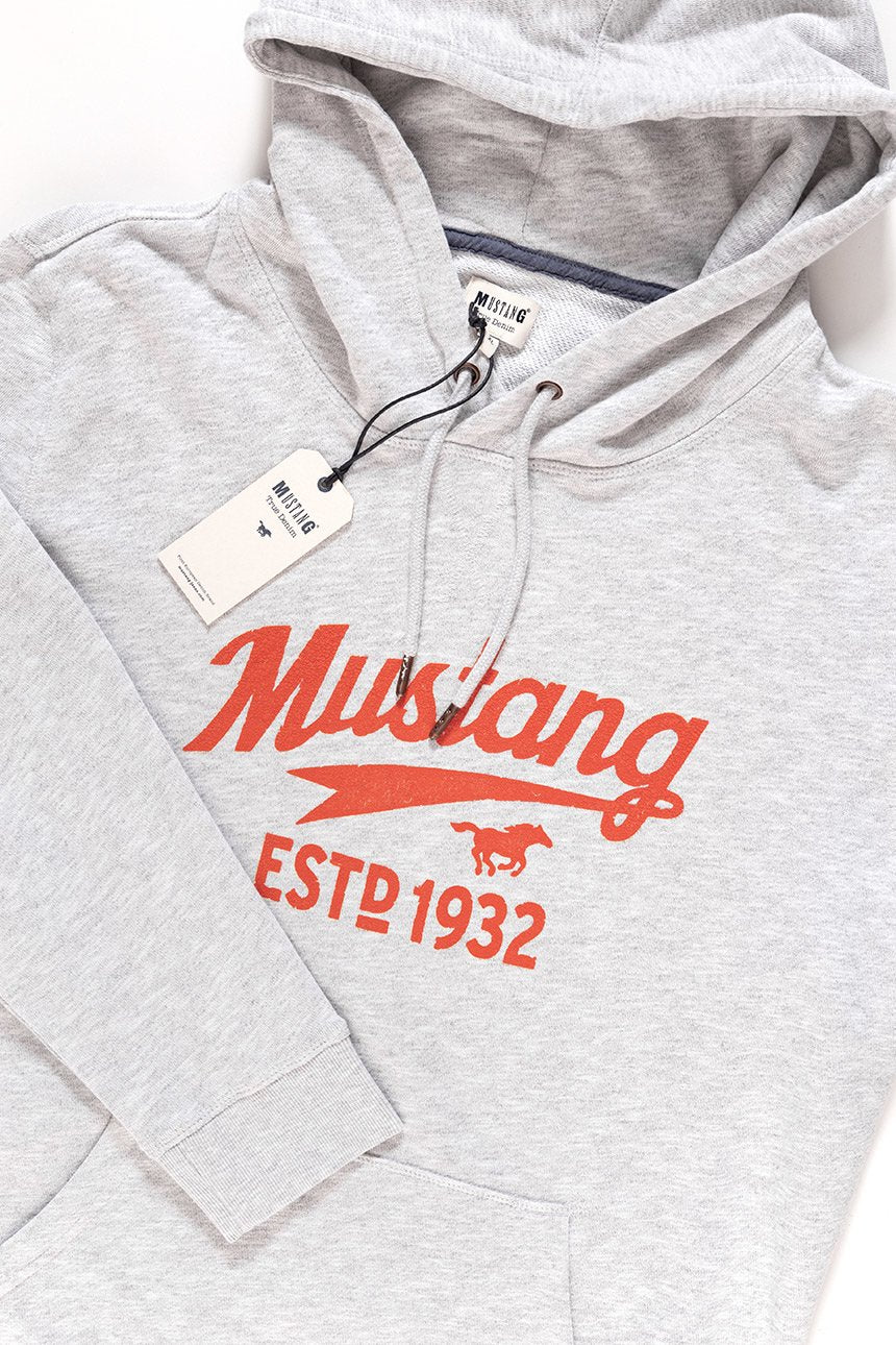 MUSTANG BLUZA Printed Hoodie Light grey melange 1006028 4141