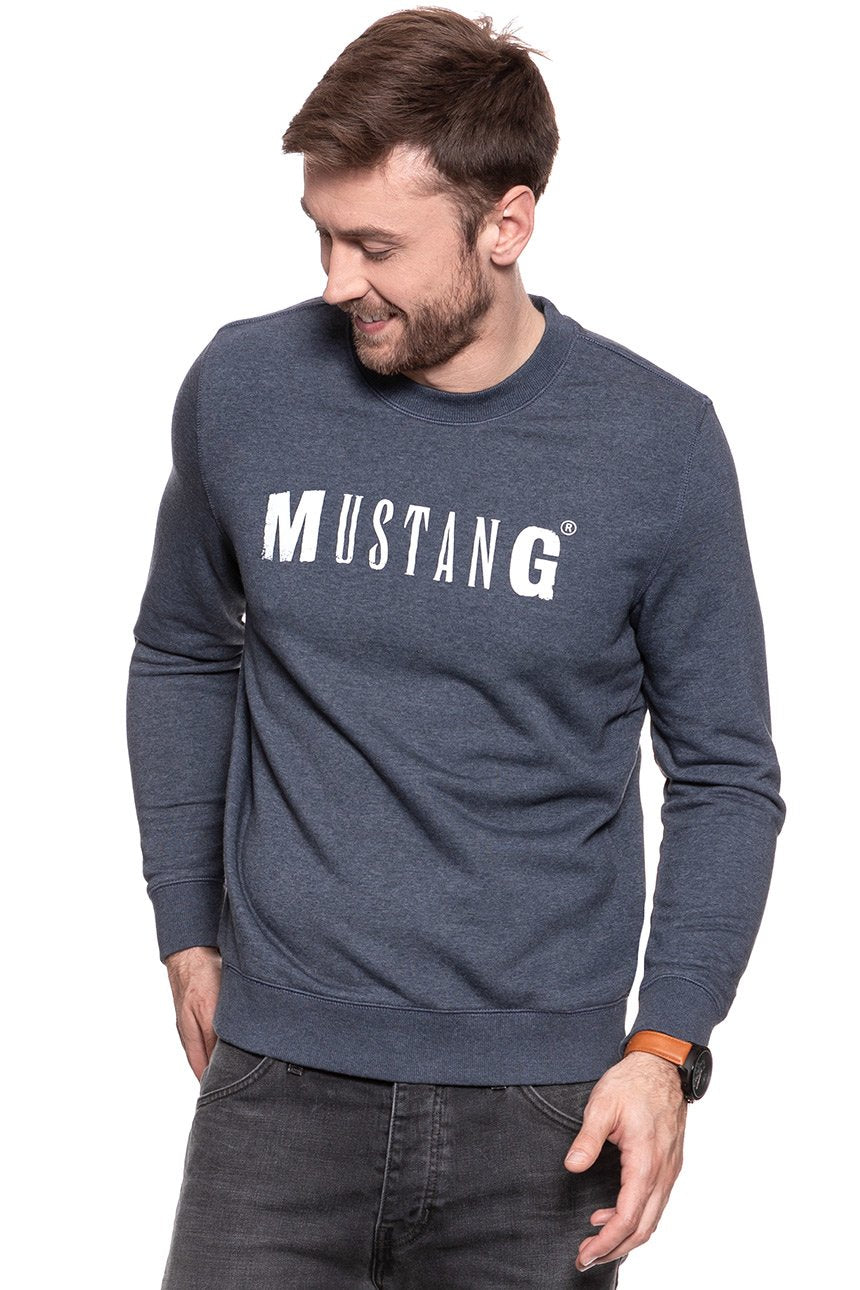 MUSTANG BLUZA Logo Sweatshirt Blue Nights Melange 1006823 5370