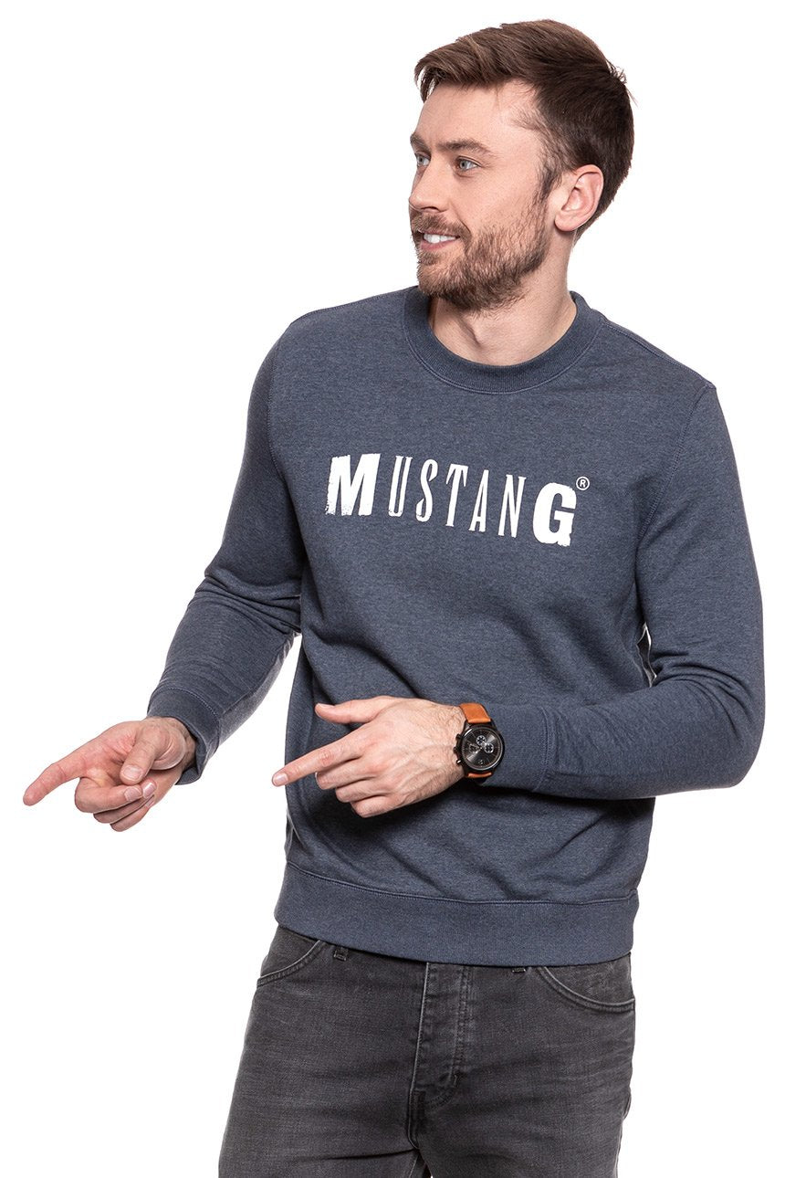 MUSTANG BLUZA Logo Sweatshirt Blue Nights Melange 1006823 5370