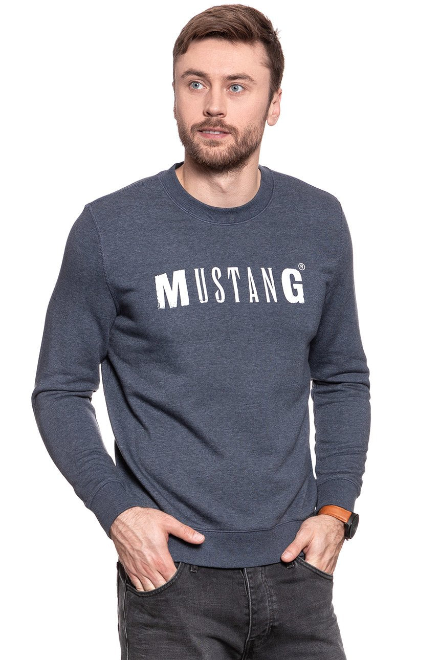 MUSTANG BLUZA Logo Sweatshirt Blue Nights Melange 1006823 5370