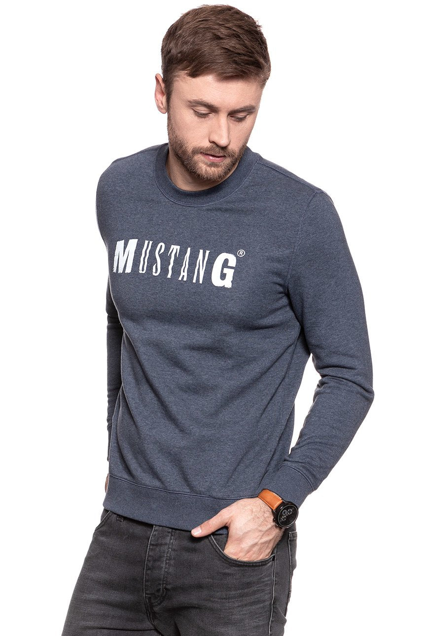 MUSTANG BLUZA Logo Sweatshirt Blue Nights Melange 1006823 5370