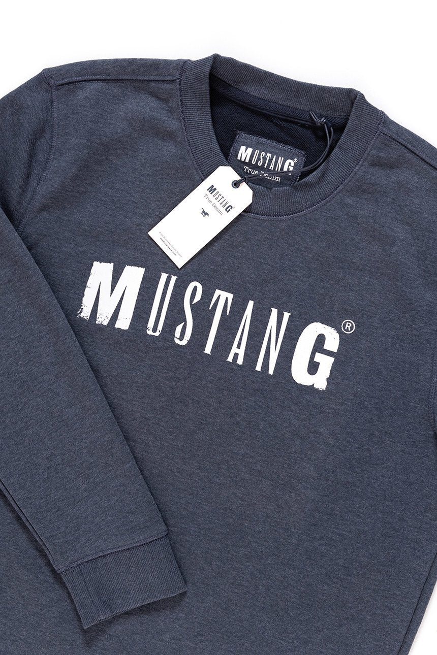 MUSTANG BLUZA Logo Sweatshirt Blue Nights Melange 1006823 5370