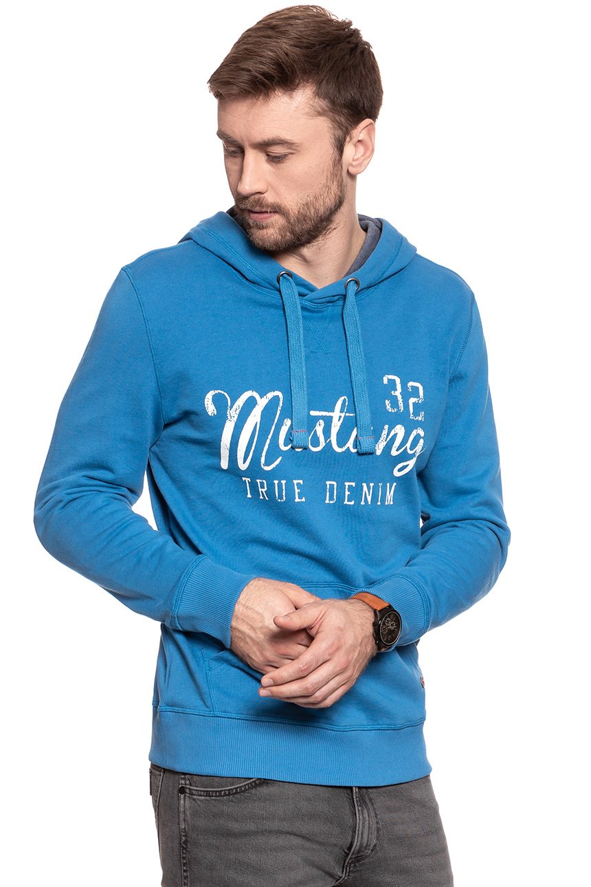 MUSTANG BLUZA Logoprint Hoodie DEEP WATER 1007259 5392