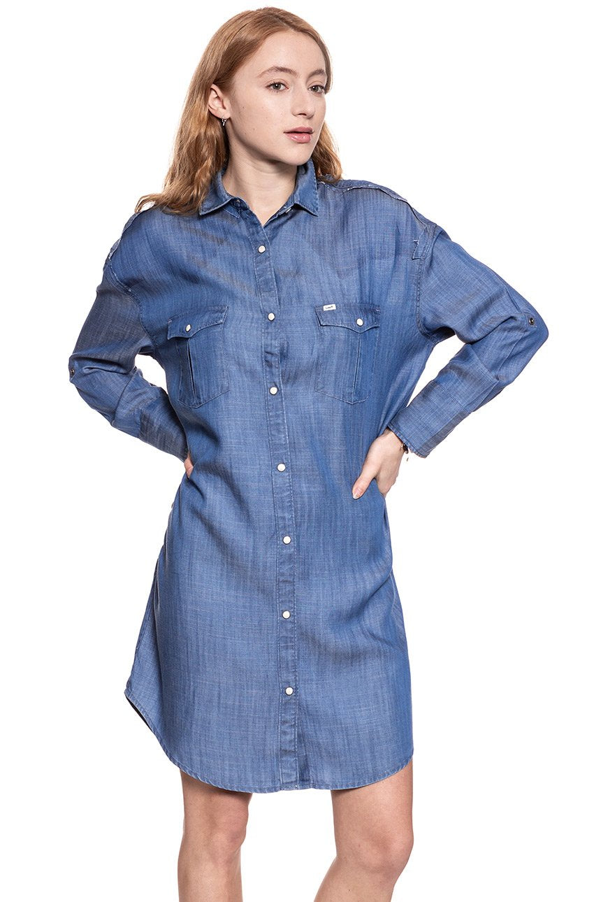 DAMSKA SUKIENKA LEE SHIRT DRESS BLEACHED DENIM L50UKRES