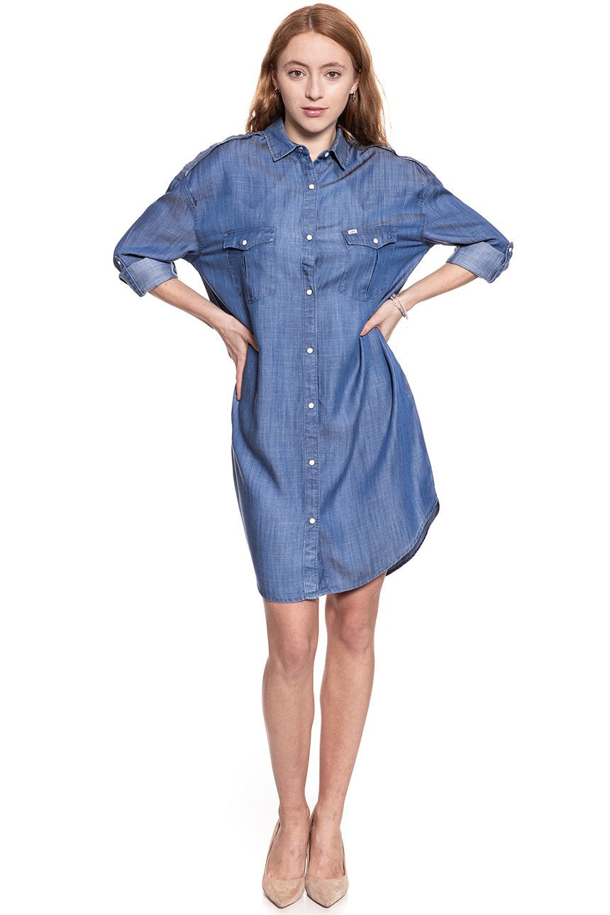 DAMSKA SUKIENKA LEE SHIRT DRESS BLEACHED DENIM L50UKRES