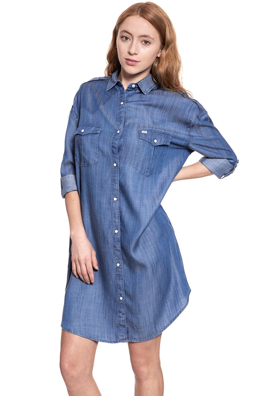 DAMSKA SUKIENKA LEE SHIRT DRESS BLEACHED DENIM L50UKRES