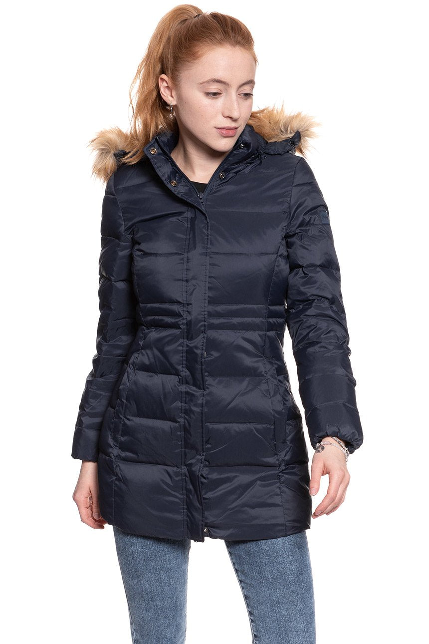 DAMSKA KURTKA ZIMOWA WRANGLER LONG PUFFER NAVY W4105V535