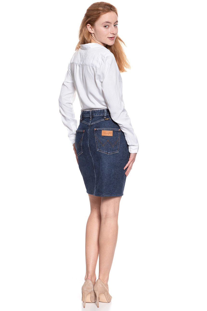 SPÓDNICA JEANSOWA WRANGLER HIGH ZIP SKIRT DEEP OCEAN W257WB86X