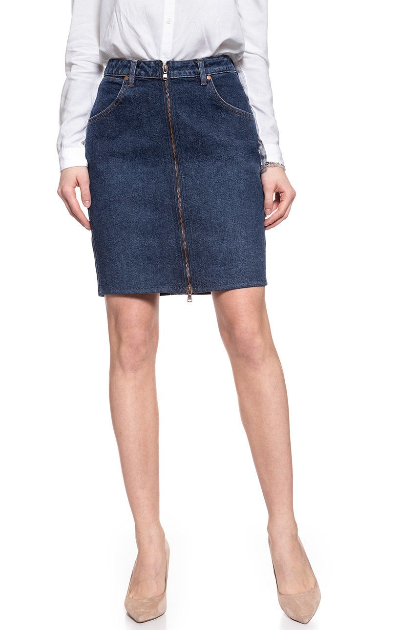 SPÓDNICA JEANSOWA WRANGLER HIGH ZIP SKIRT DEEP OCEAN W257WB86X