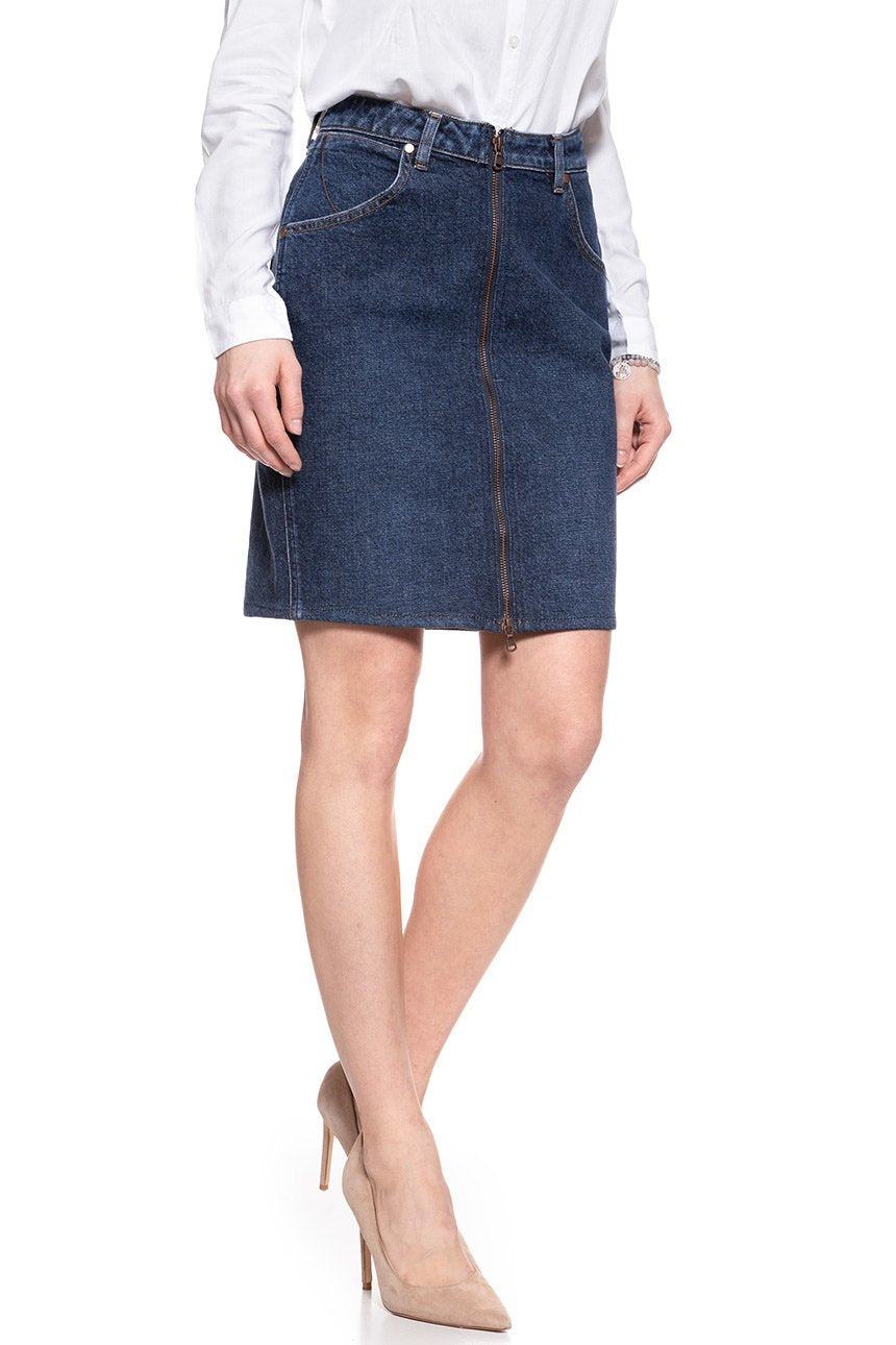 SPÓDNICA JEANSOWA WRANGLER HIGH ZIP SKIRT DEEP OCEAN W257WB86X