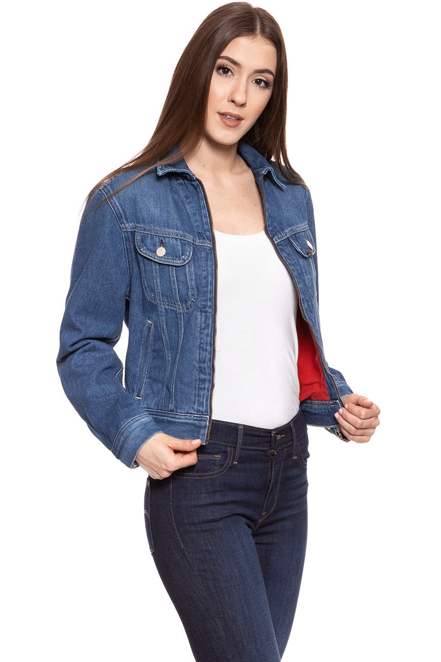 DAMSKA KURTKA JEANSOWA LEE ZIP CROPPED RIDER BELLEVILLE L54DGGMI