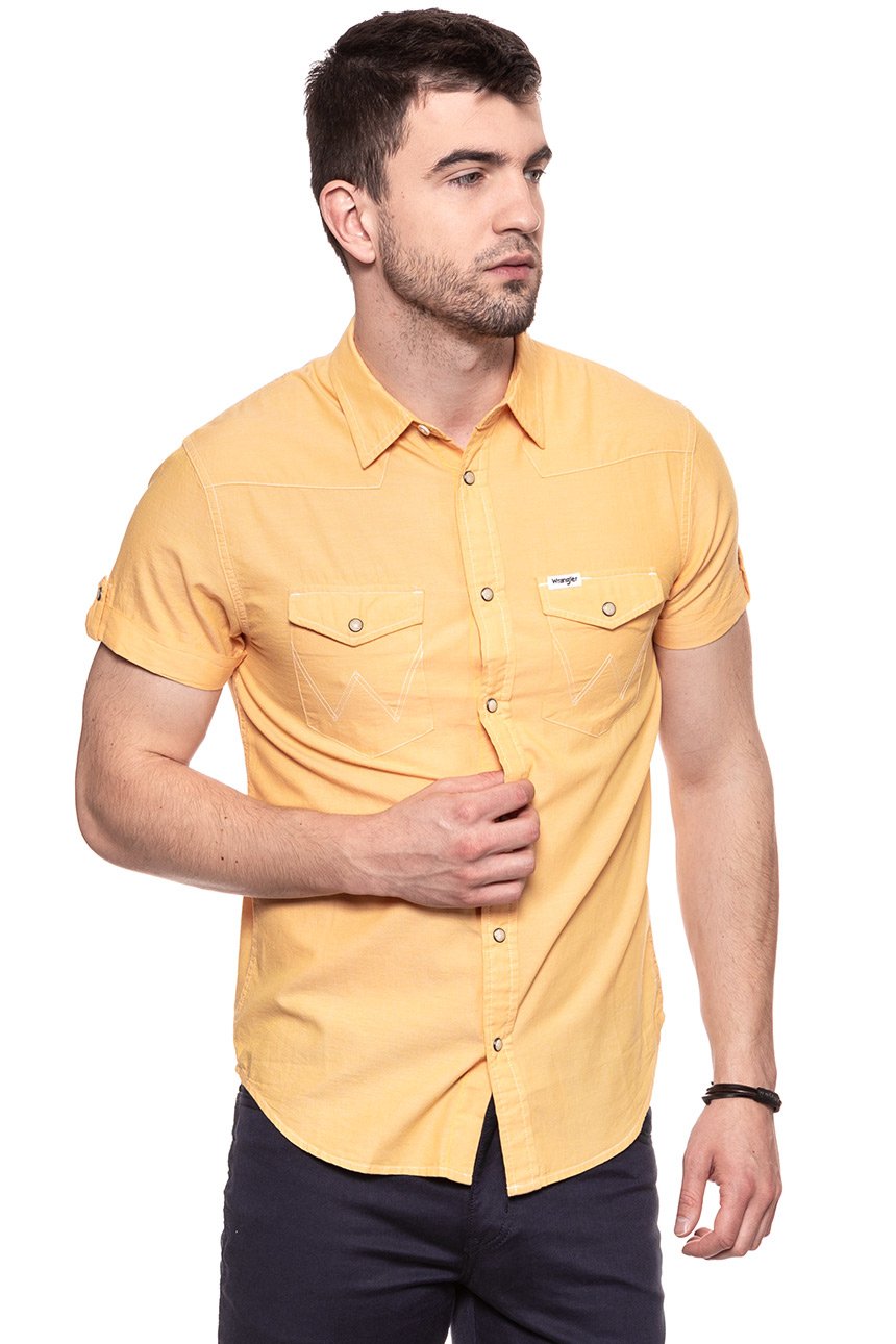 KOSZULA MĘSKA KRÓTKI RĘKAW WRANGLER SS ROLL WESTERN AMBER YELLOW W5A114MUY OUTLET