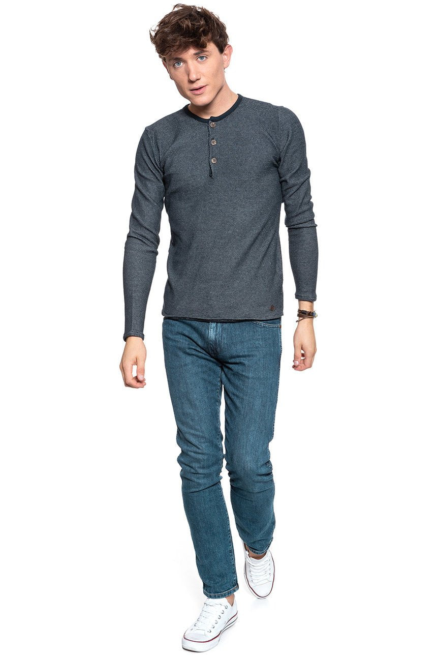 MĘSKI SWETER MUSTANG Multicolor Henley DARK SAPPHIRE 1006552 4136