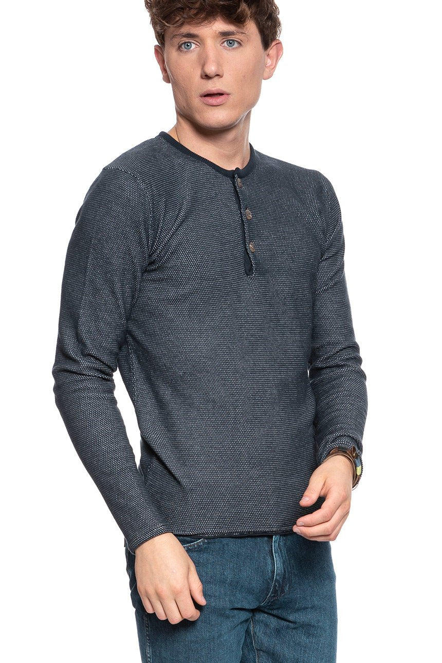 MĘSKI SWETER MUSTANG Multicolor Henley DARK SAPPHIRE 1006552 4136