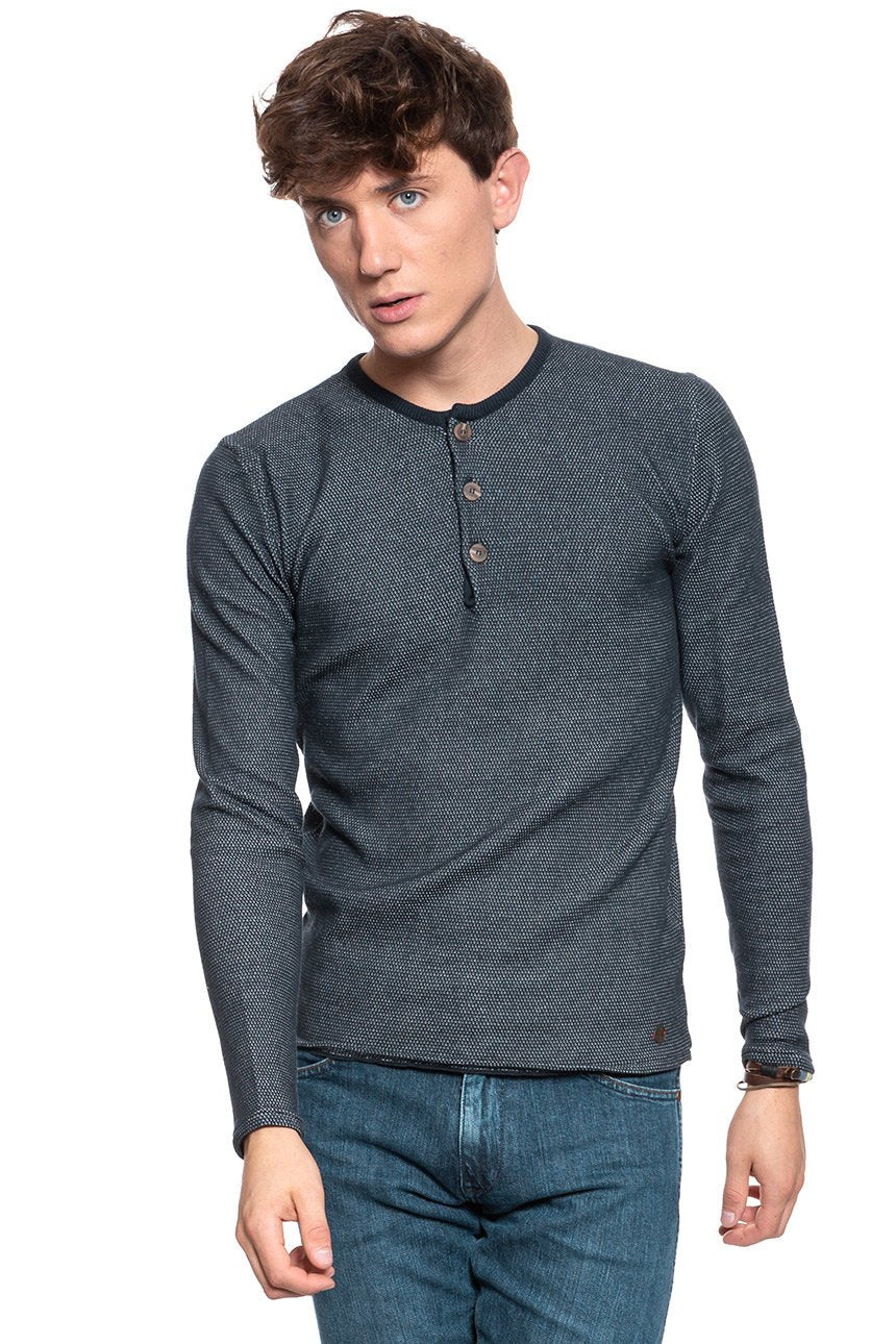 MĘSKI SWETER MUSTANG Multicolor Henley DARK SAPPHIRE 1006552 4136