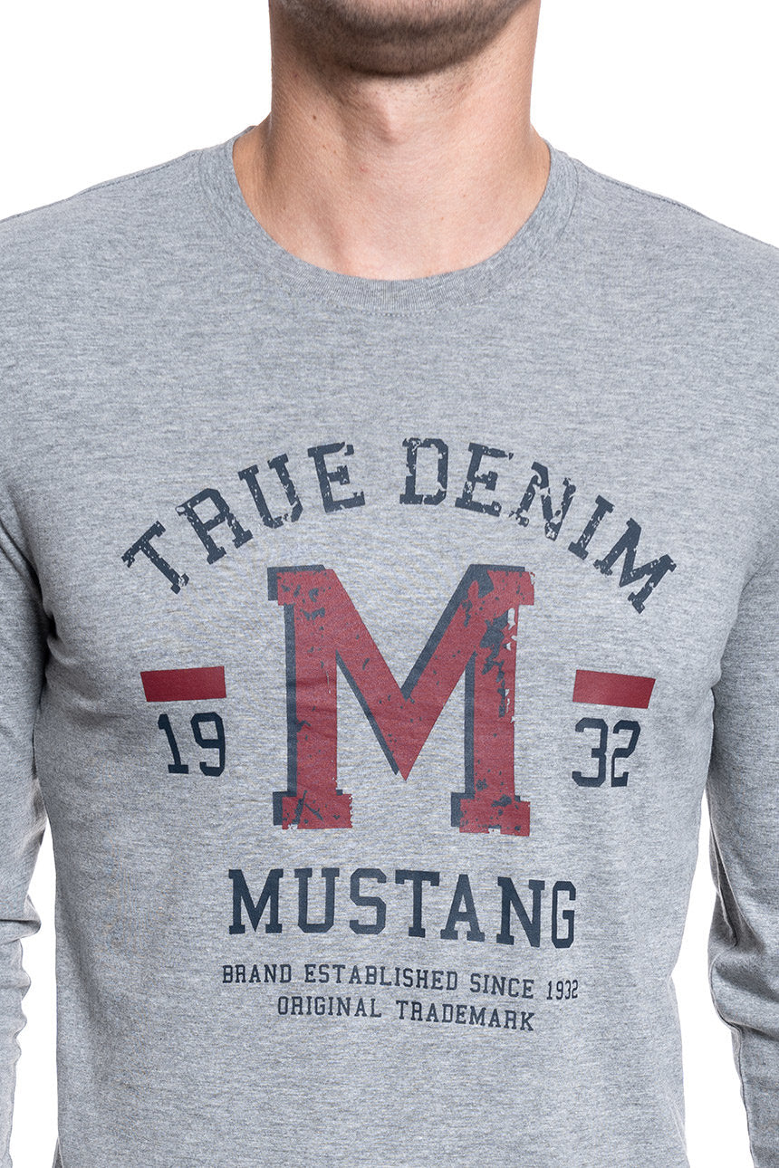 MĘSKI LONGSLEEVE MUSTANG Adrian C Print MID GREY MELANGE 1007873 4140