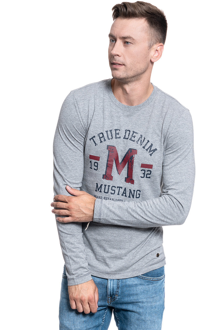 MĘSKI LONGSLEEVE MUSTANG Adrian C Print MID GREY MELANGE 1007873 4140