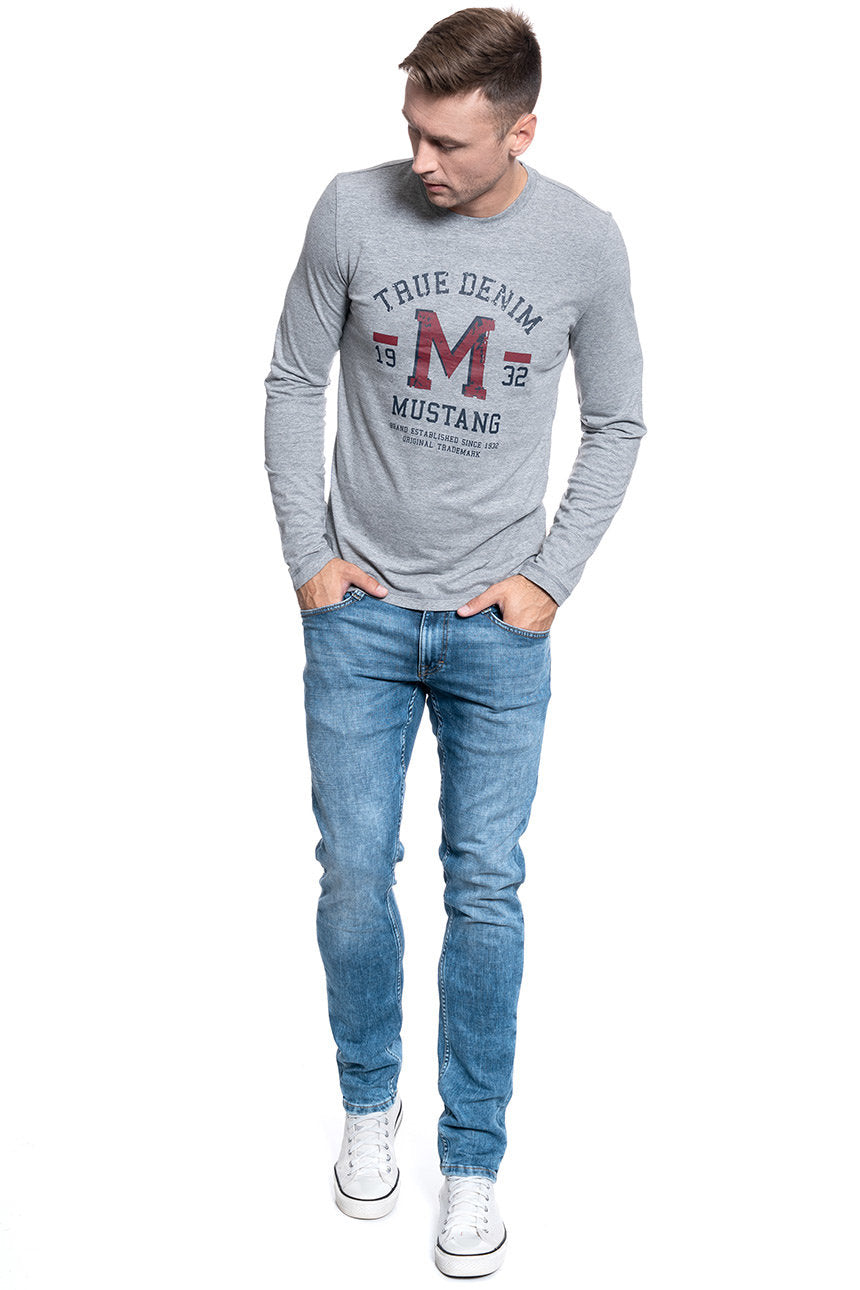 MĘSKI LONGSLEEVE MUSTANG Adrian C Print MID GREY MELANGE 1007873 4140