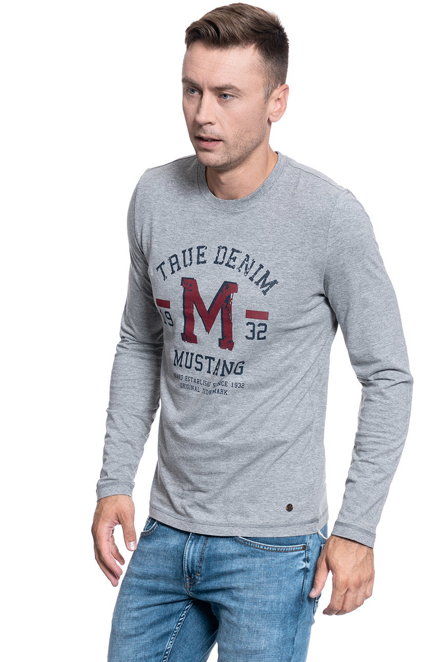 MĘSKI LONGSLEEVE MUSTANG Adrian C Print MID GREY MELANGE 1007873 4140