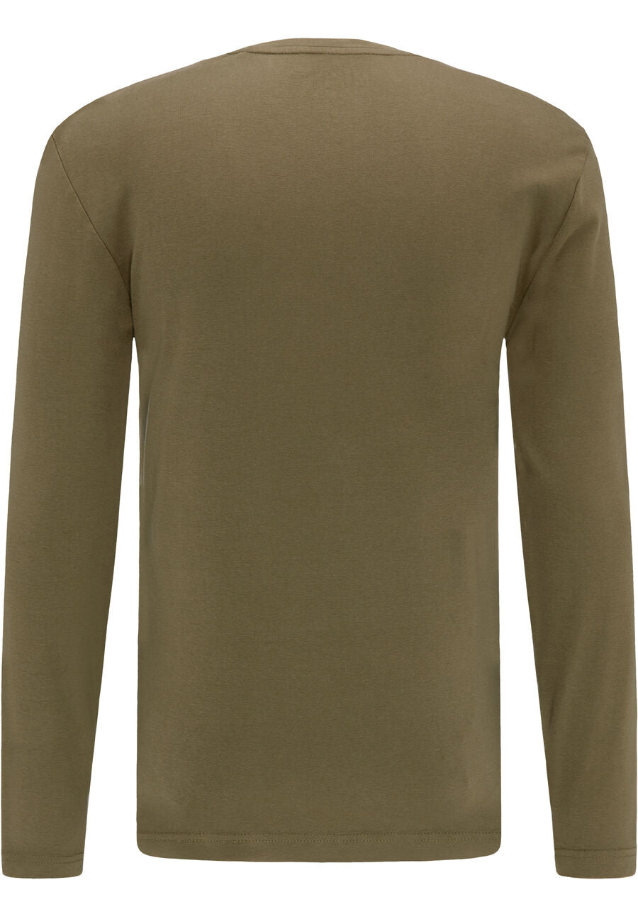 MUSTANG ADRIAN H HENLEY MĘSKA KOSZULKA Z DŁUGIM RĘKAWEM LONGSLEEVE LOGO BURNT OLIVE 1008797 6358