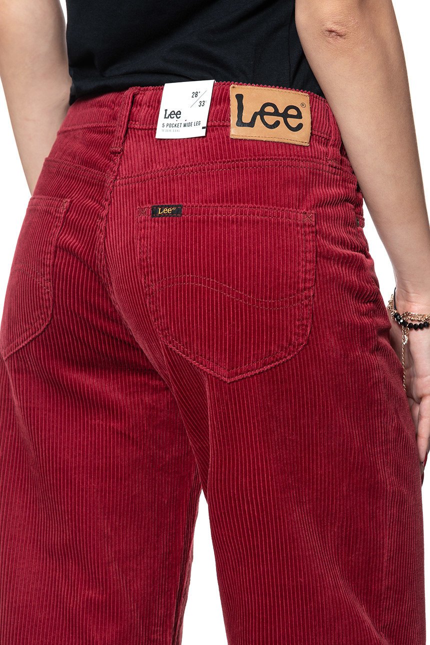 DAMSKIE SPODNIE SZTRUKSOWE LEE 5 POCKET WIDE LEG BIKING RED L30SDC87