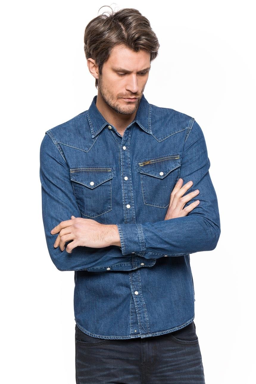 KOSZULA JEANSOWA MĘSKA LEE WESTERN SHIRT MID STONE SLIM FIT L643AFBR