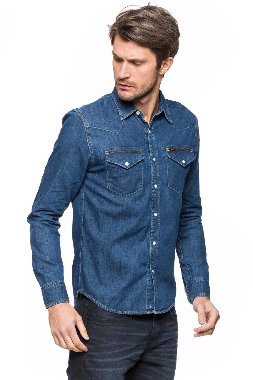 KOSZULA JEANSOWA MĘSKA LEE WESTERN SHIRT MID STONE SLIM FIT L643AFBR