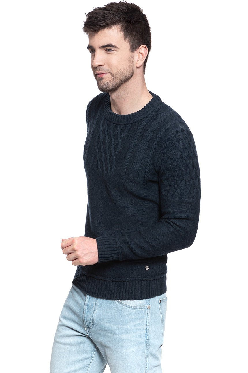 MĘSKI SWETER MUSTANG Heavy Knit Jumper DARK SAPPHIRE 1006716 4136