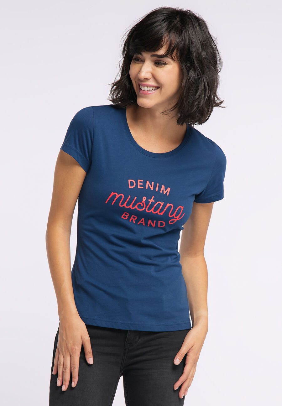 MUSTANG ALEXIA C PRINT DAMSKI T-SHIRT KOSZULKA Z KRÓTKIM RĘKAWEM ESTATE BLUE 1008379 5335