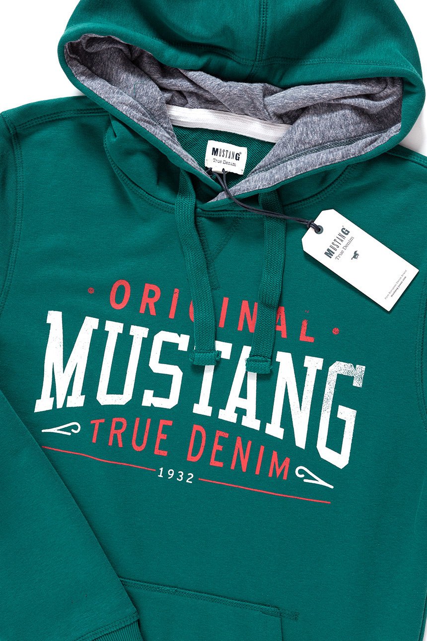 BLUZA MUSTANG Printed Hoodie DEEP TEAL 1009346 6433