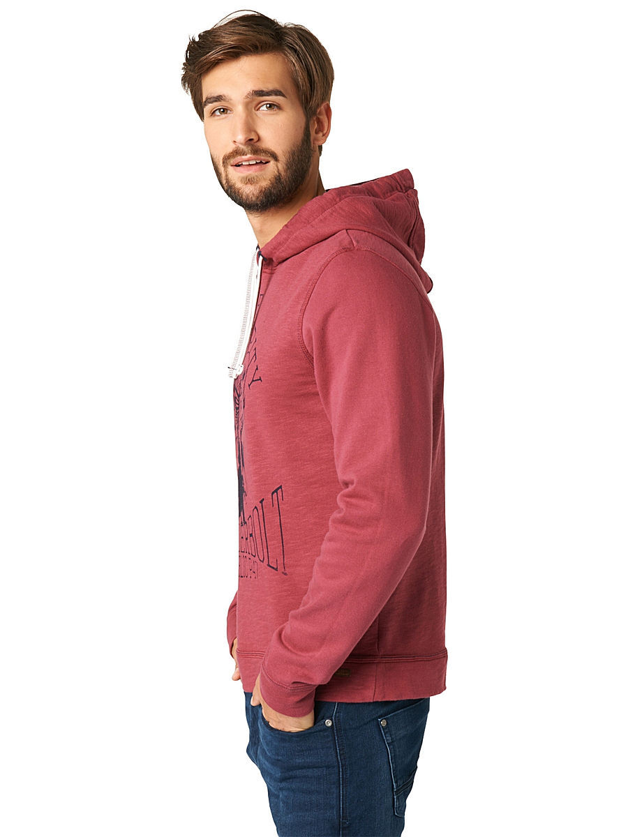 BLUZA TOM TAILOR WASHED HOODIE WITH PRINT DARK CLARET RED 25293850010 COL. 4480