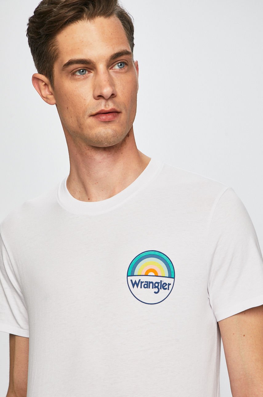 MĘSKI T-SHIRT WRANGLER T SHIRT RAINBOW TEE WHITE W7A6D3989