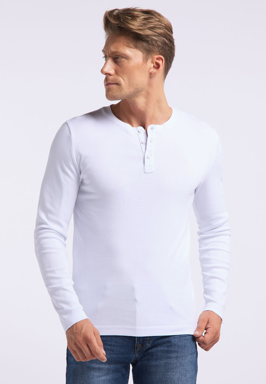 MUSTANG ADRIAN H HENLEY MĘSKA KOSZULKA Z DŁUGIM RĘAKWEM LONGSLEEVE GENERAL WHITE 1008797 2045