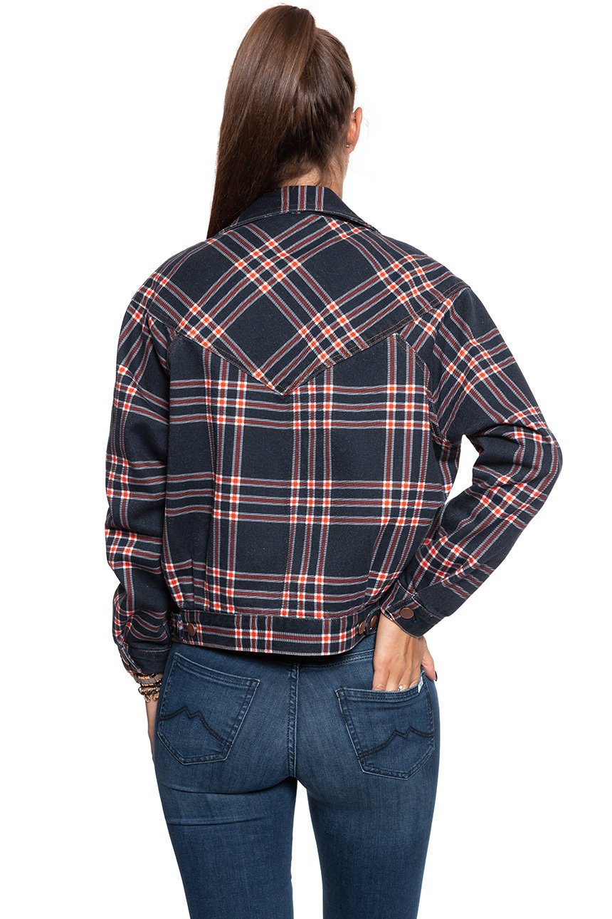 DAMSKA KURTKA JEANSOWA WRANGLER 80´S JACKET INDIGO CHECK W404WZ89M