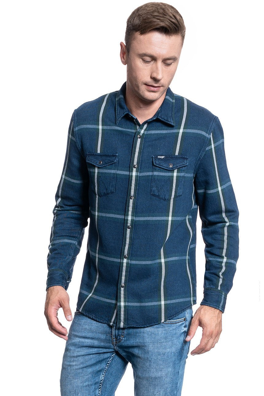 KOSZULA MĘSKA WRANGLER LS WESTERN SHIRT PINE W5A7MTG01