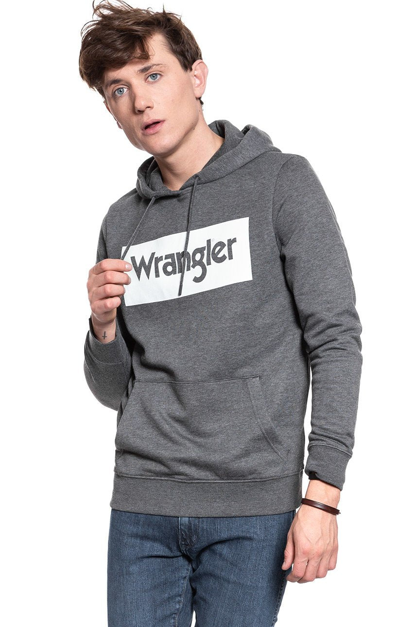 BLUZA WRANGLER LOGO HOODIE DARK GREY MEL W641HYX06