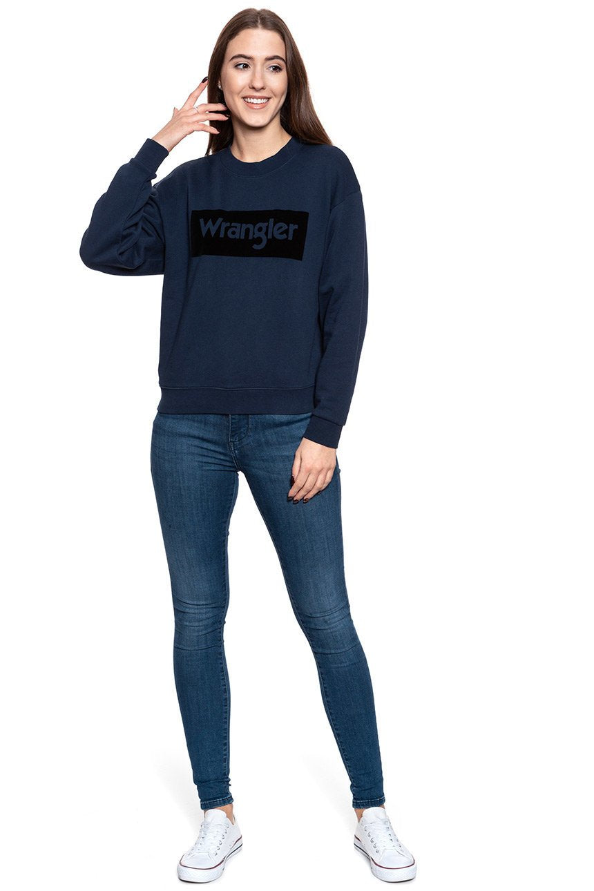 BLUZA WRANGLER HIGH RIB RETRO SWEAT NAVY W6N0HA114