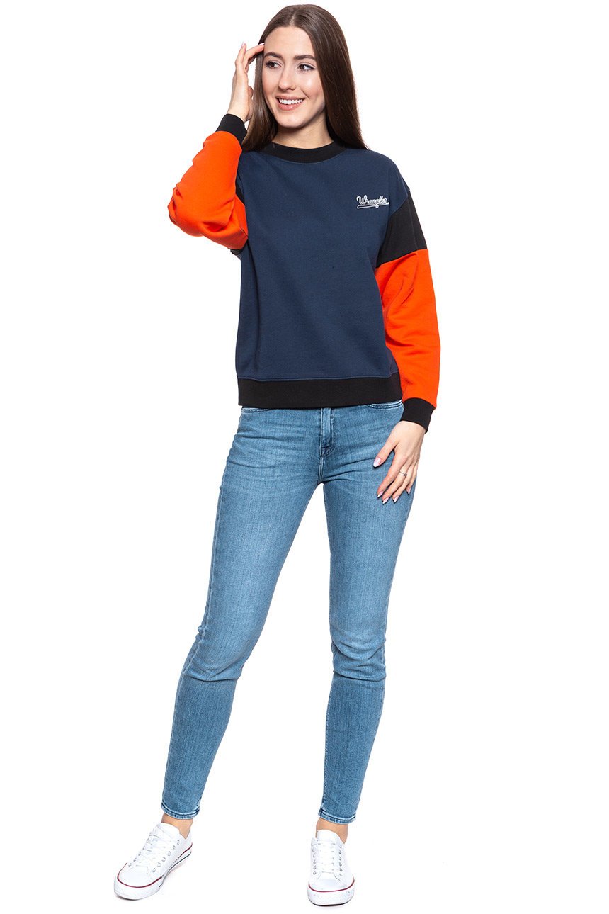 BLUZA WRANGLER HIGH RIB RETRO SWEAT NAVY W6N0HY114