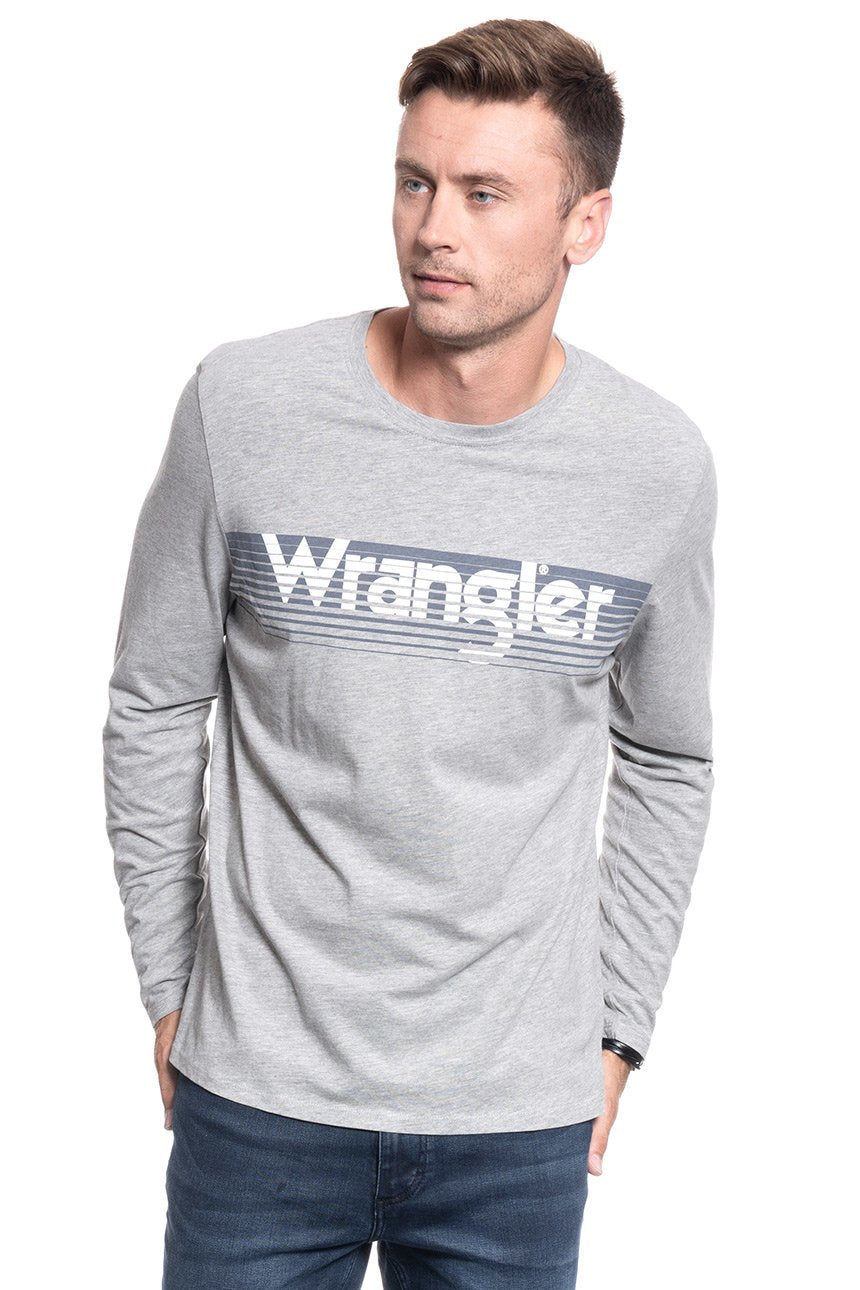 LONGSLEEVE MĘSKI WRANGLER LS LOGO TEE MID GREY MEL W744D3X37