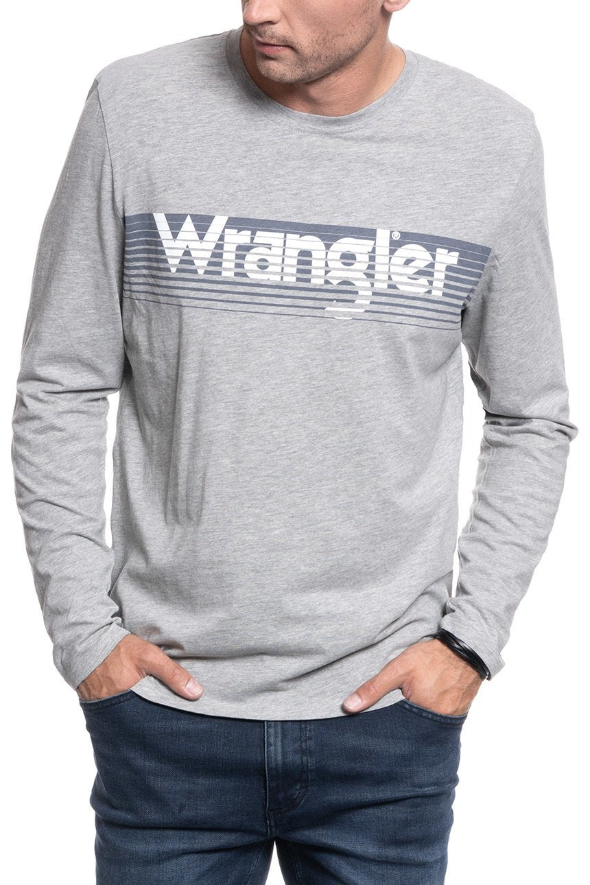 LONGSLEEVE MĘSKI WRANGLER LS LOGO TEE MID GREY MEL W744D3X37