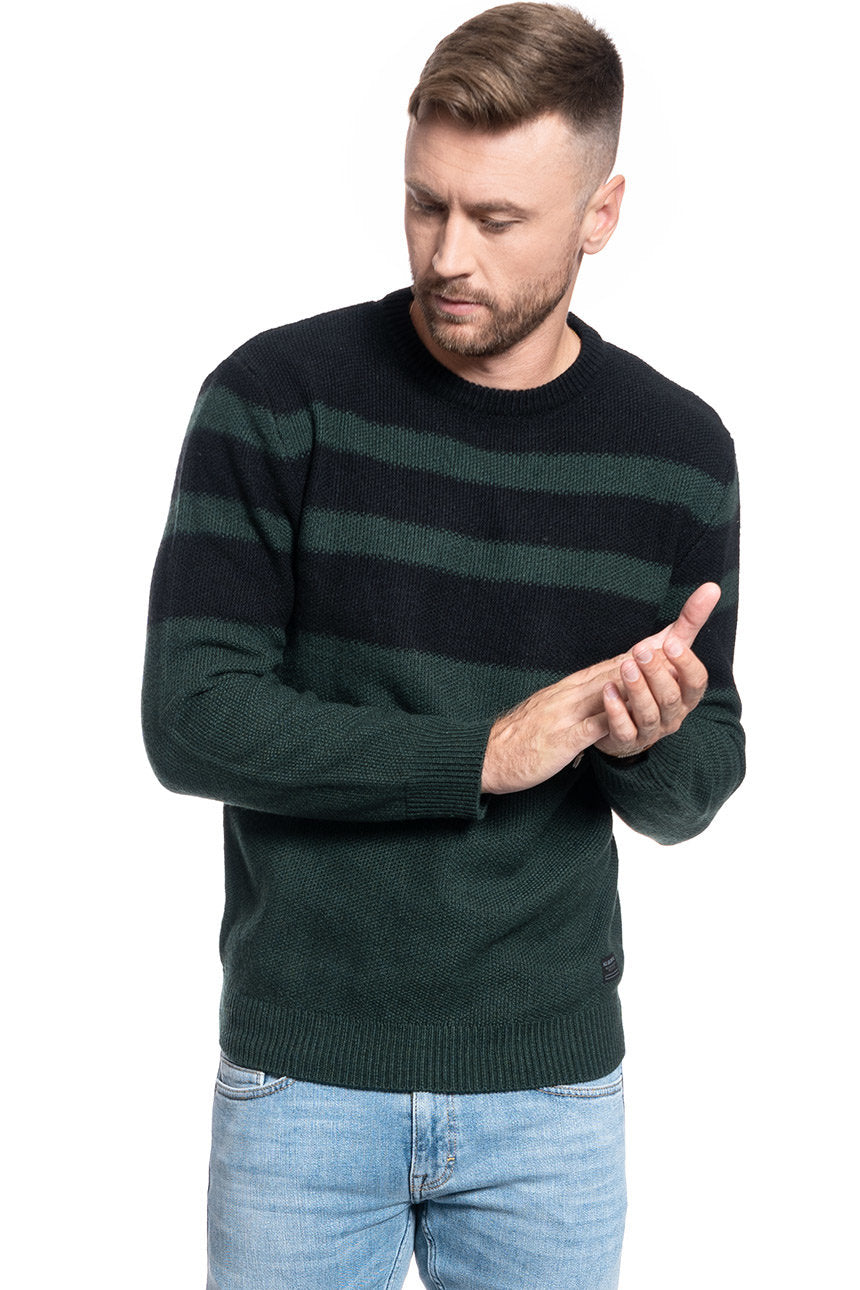 SWETER MĘSKI LEE STRIPED WOOL MIX DK BOTTLE GREEN L83LLNBB