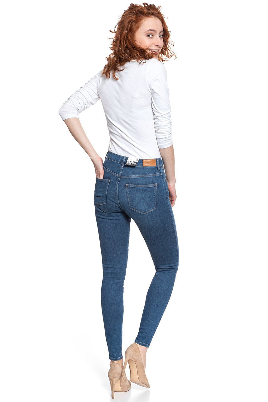 DAMSKIE SPODNIE JEANSOWE WRANGLER HIGH RISE SKINNY MID INDIGO W27HVQX8E