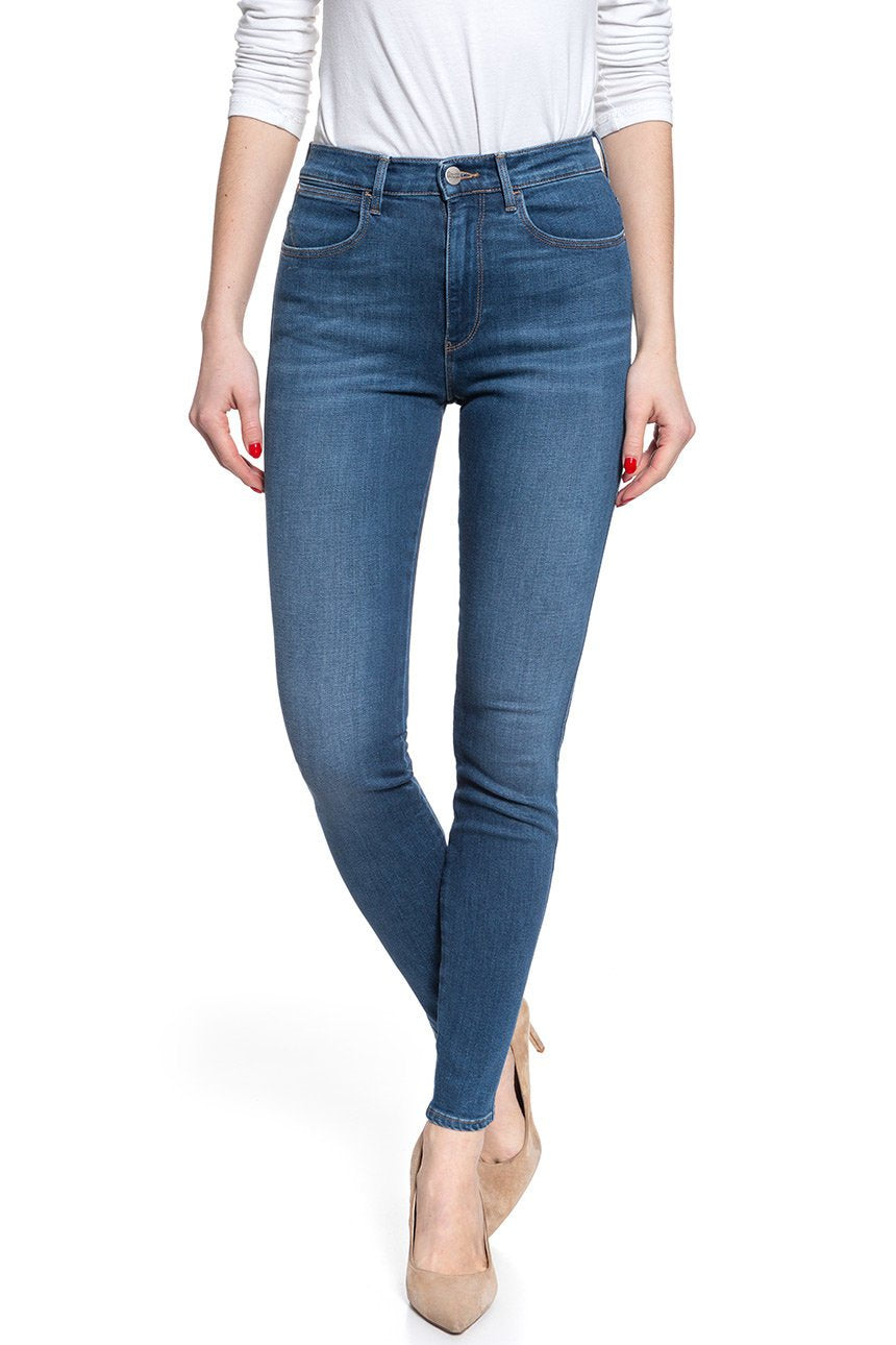 DAMSKIE SPODNIE JEANSOWE WRANGLER HIGH RISE SKINNY MID INDIGO W27HVQX8E