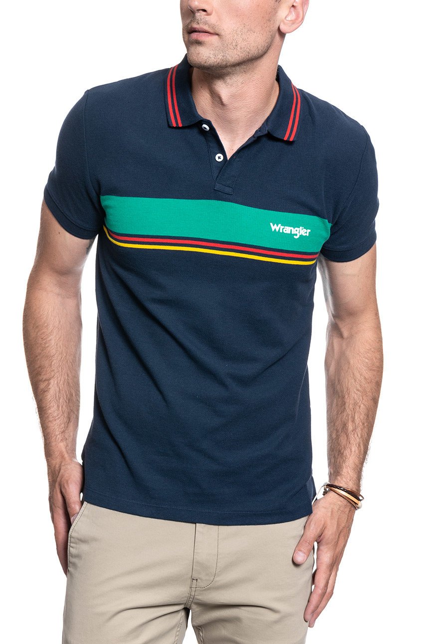 KOSZULKA MĘSKA POLO WRANGLER SS COLOURBLOCK POLO NAVY W7E3KF114