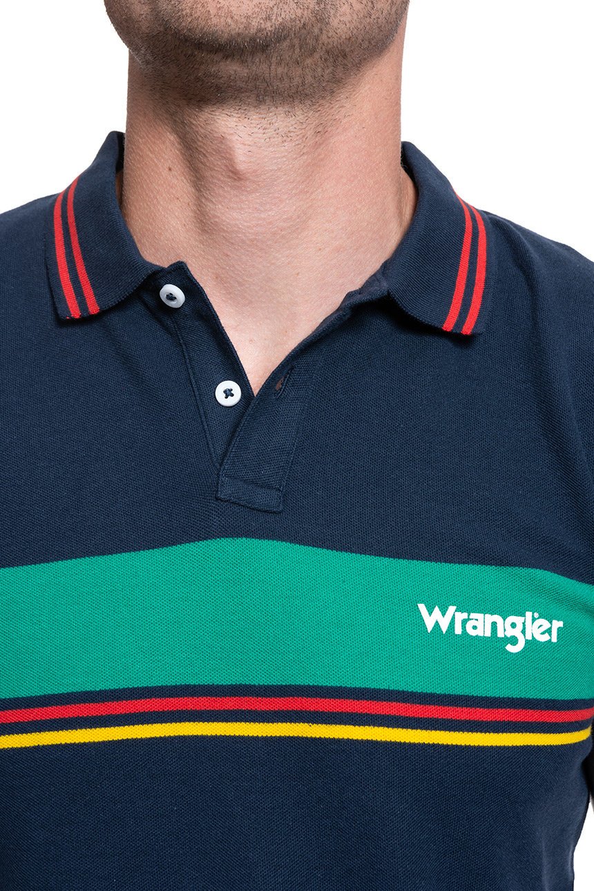 KOSZULKA MĘSKA POLO WRANGLER SS COLOURBLOCK POLO NAVY W7E3KF114