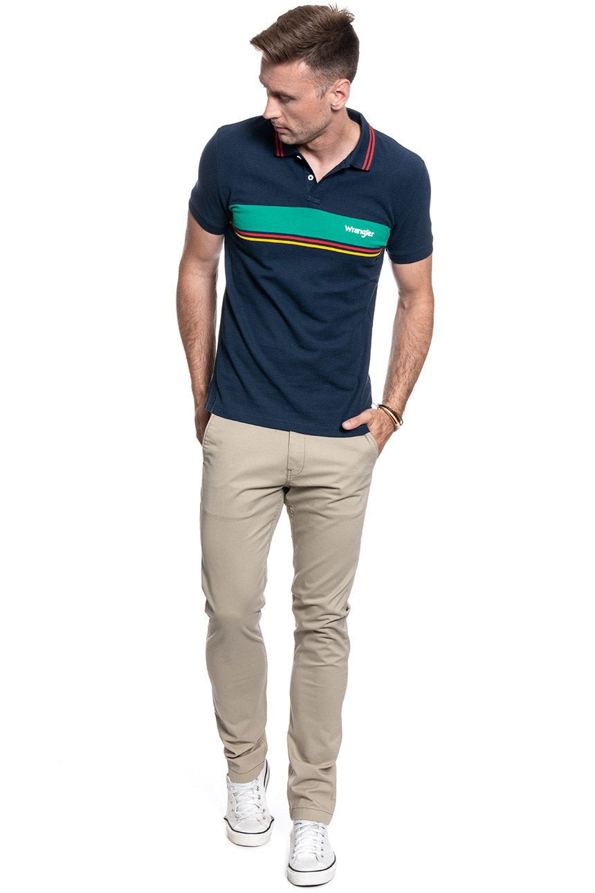 KOSZULKA MĘSKA POLO WRANGLER SS COLOURBLOCK POLO NAVY W7E3KF114