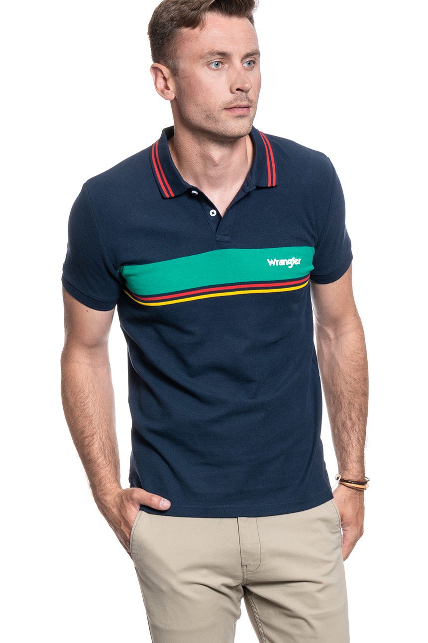 KOSZULKA MĘSKA POLO WRANGLER SS COLOURBLOCK POLO NAVY W7E3KF114